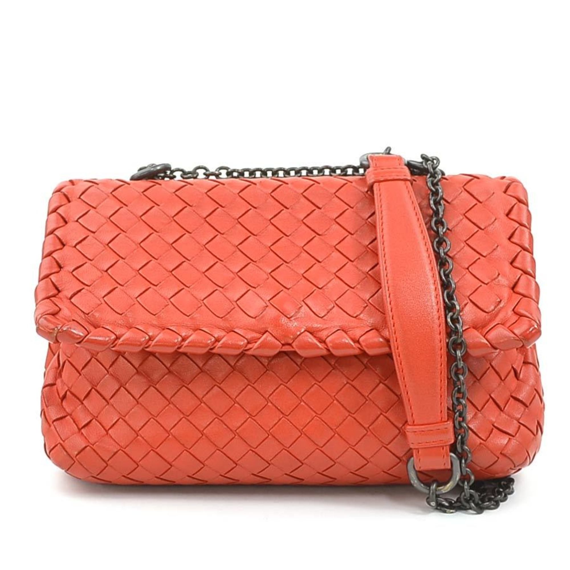 Bottega Veneta Intrecciato Leather Shoulder Bag Red Women's r10742a