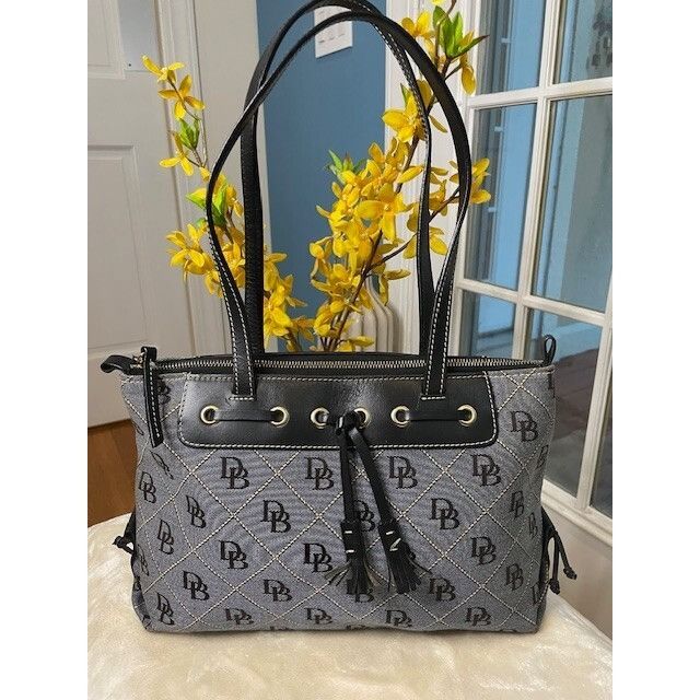 Dooney & Bourke Vintage Dooney & Bourke Denim Canvas Tote Bag Logo Monogram Size ONE SIZE - 1 Thumbnail