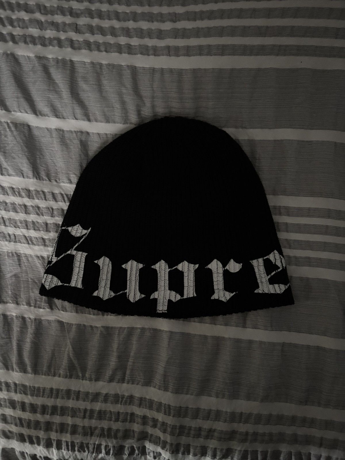 Supreme Supreme Old English Printed Beanie Black | Grailed