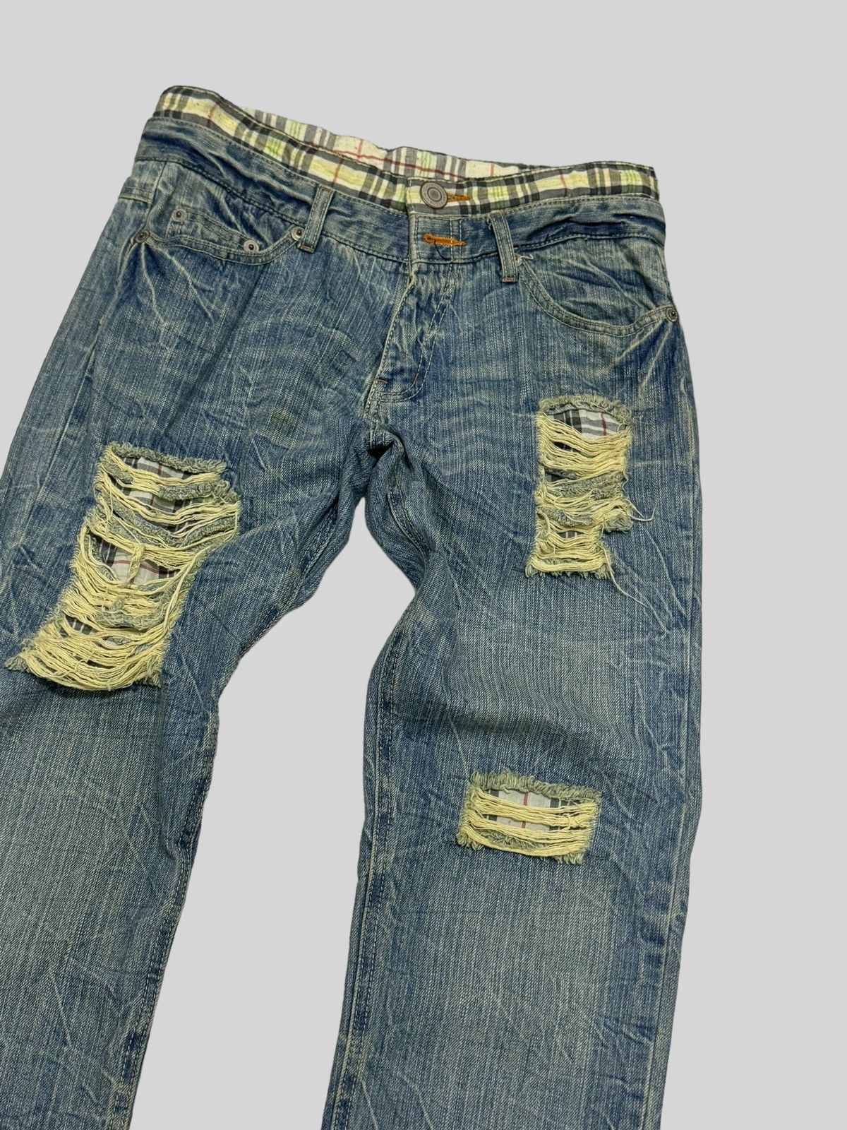 Hysteric Glamour × Japanese Brand Distressed Plaid Distressed Junya Watanabe Denim Jeans Size US 29 - 5 Thumbnail