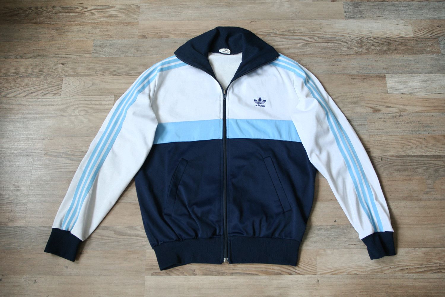 Adidas Vintage Adidas 80s Tracksuit Track Top Blue Stripes Jacket Size US S / EU 44-46 / 1 - 1 Thumbnail