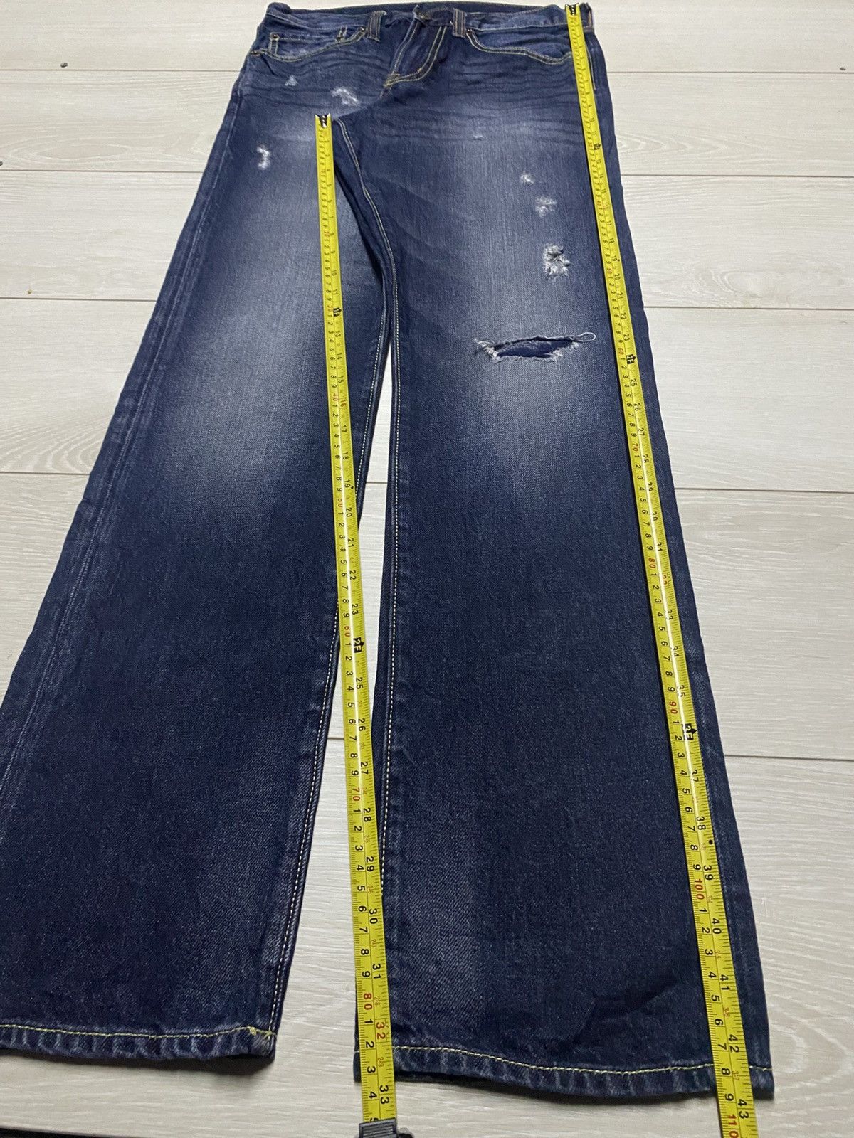 Japanese Brand Vintage Gu Denim Blue Wash Distressed Straight Fit Jeans Size US 29 - 15 Thumbnail