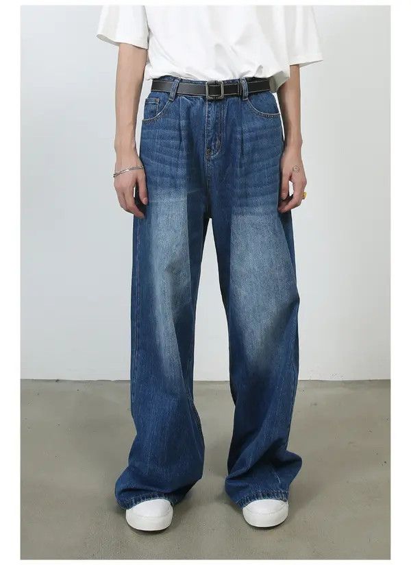 Japanese Brand Men's dark blue vintage washed loose straight jeans Size US 32 / EU 48 - 2 Thumbnail
