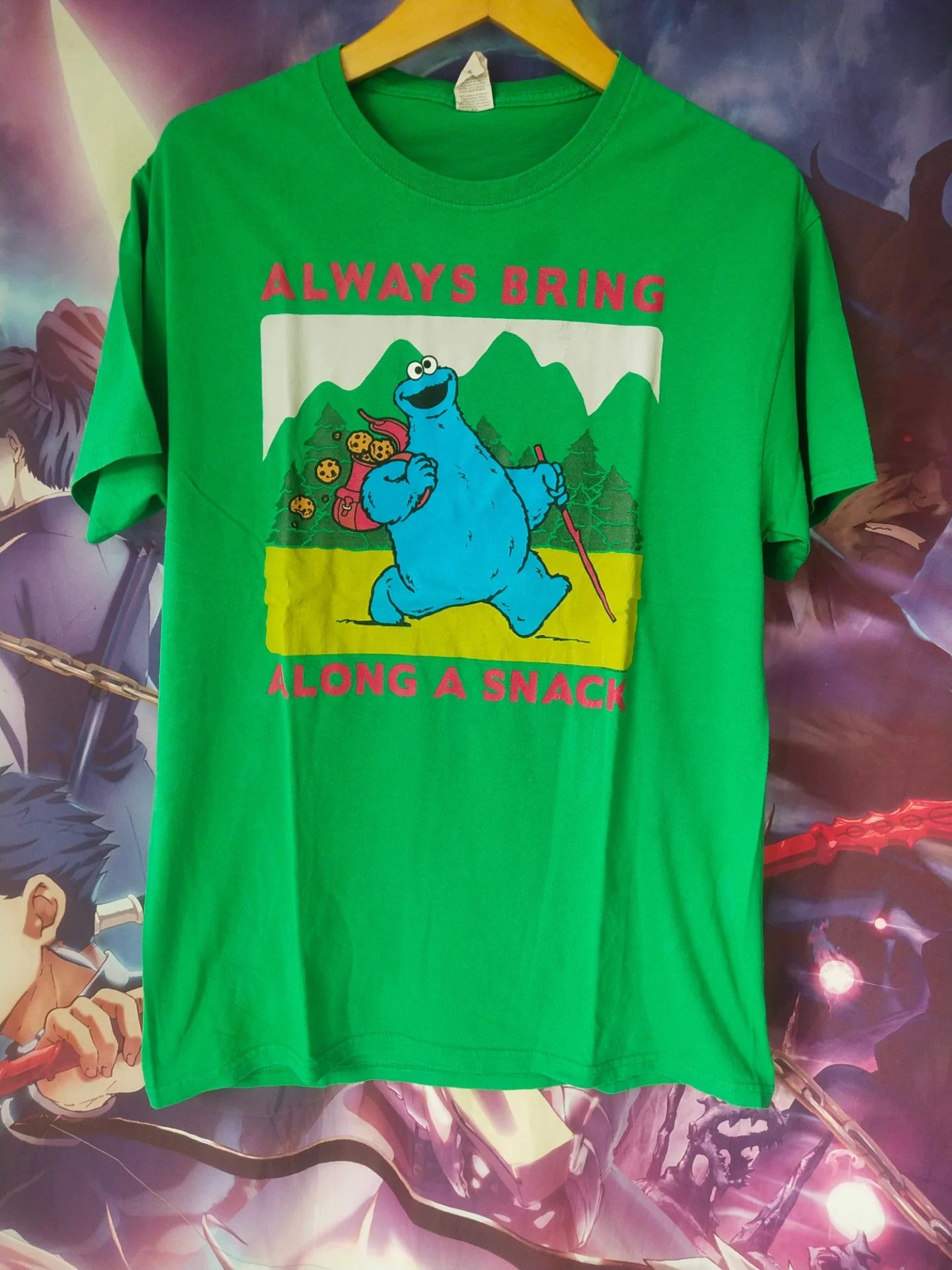 Anime Sesame Street Cookie Big Print Green Cartoon Tee Size US M / EU 48-50 / 2 - 1 Thumbnail