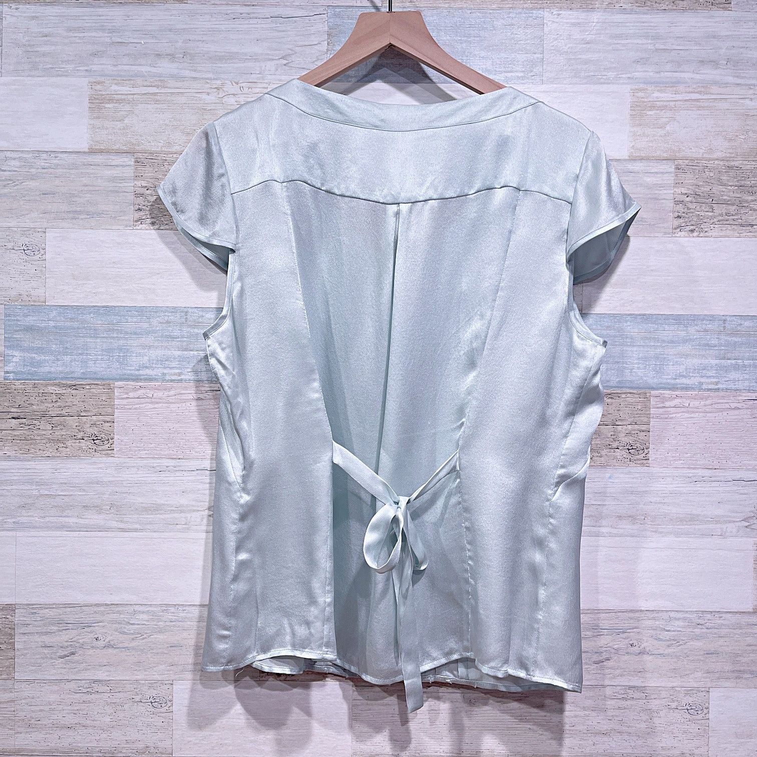 BANANA REPUBLIC Silk Pleated Fringe Blouse Blue Womens XL