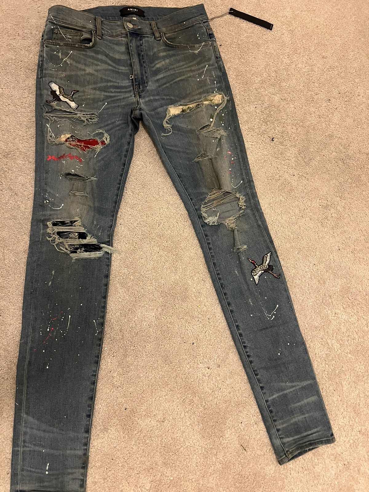 Amiri Amiri “Bird Art Crane Patch” Blue Denim Size US 33 - 3 Thumbnail