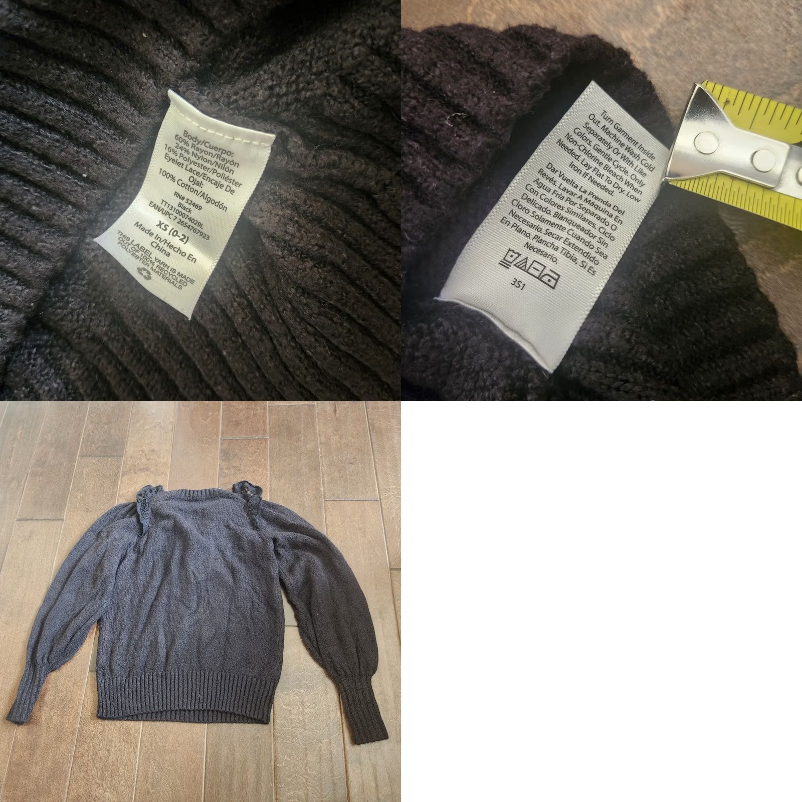Vintage Time And Tru Womens Ruffle Black Sweater - XS Size Long Sleeve Pullover Size XS / US 0-2 / IT 36-38 - 10 Thumbnail