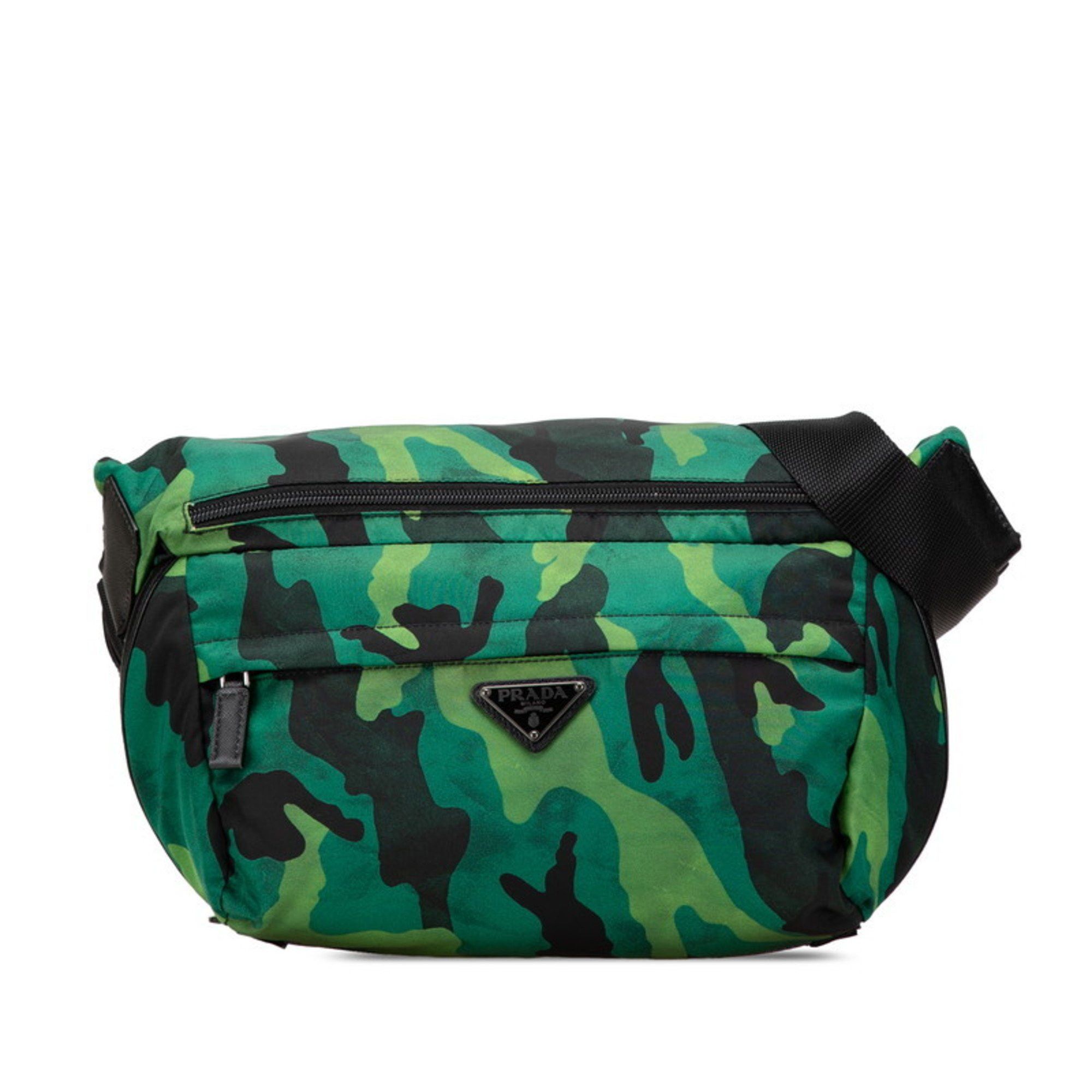 Prada Triangle Plate Camouflage Body Bag Shoulder Green Black Nylon Women's Prada