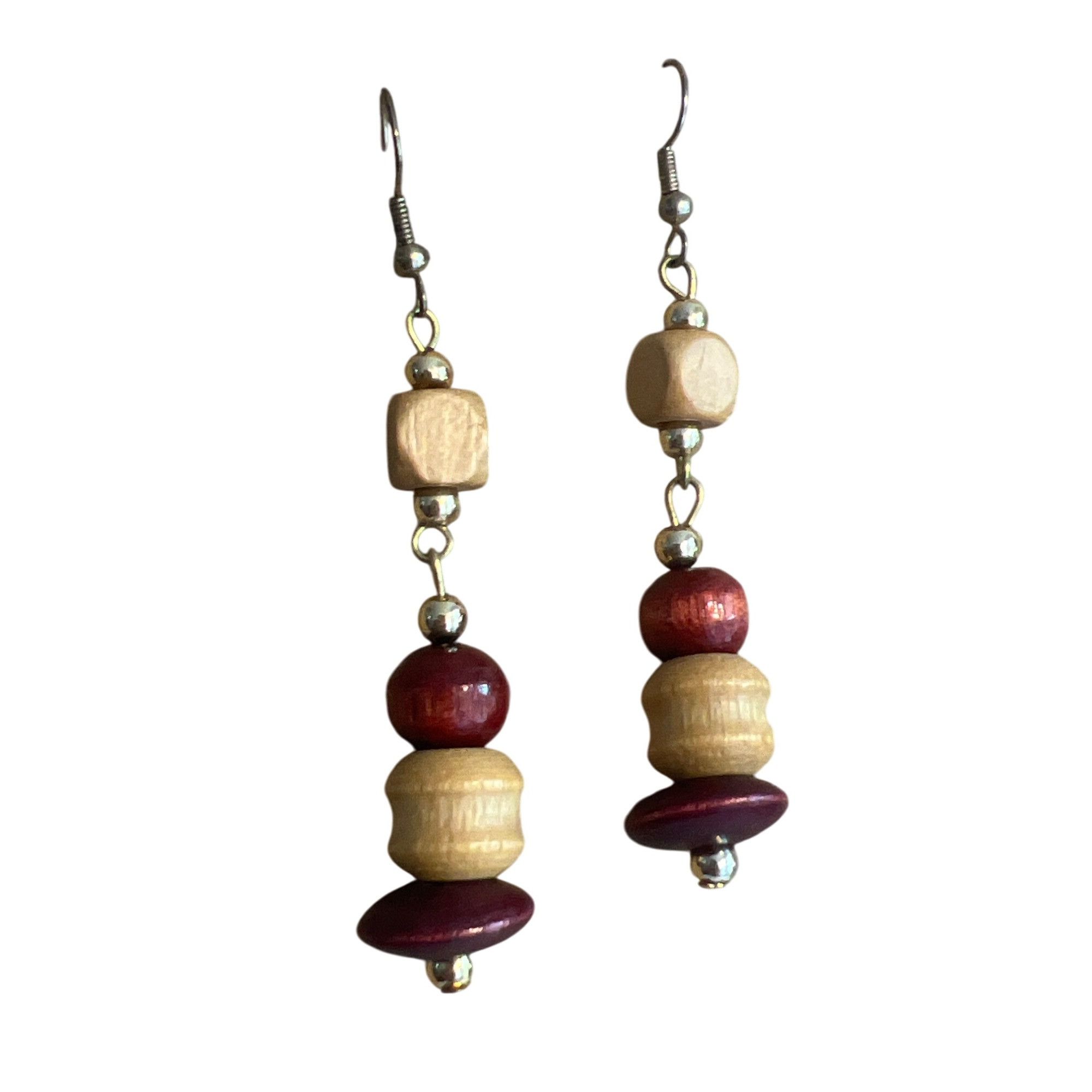 Vintage Vintage Gold Tone Wood Bead Dangle Earrings Hooks Natural Bo Size ONE SIZE - 1 Thumbnail