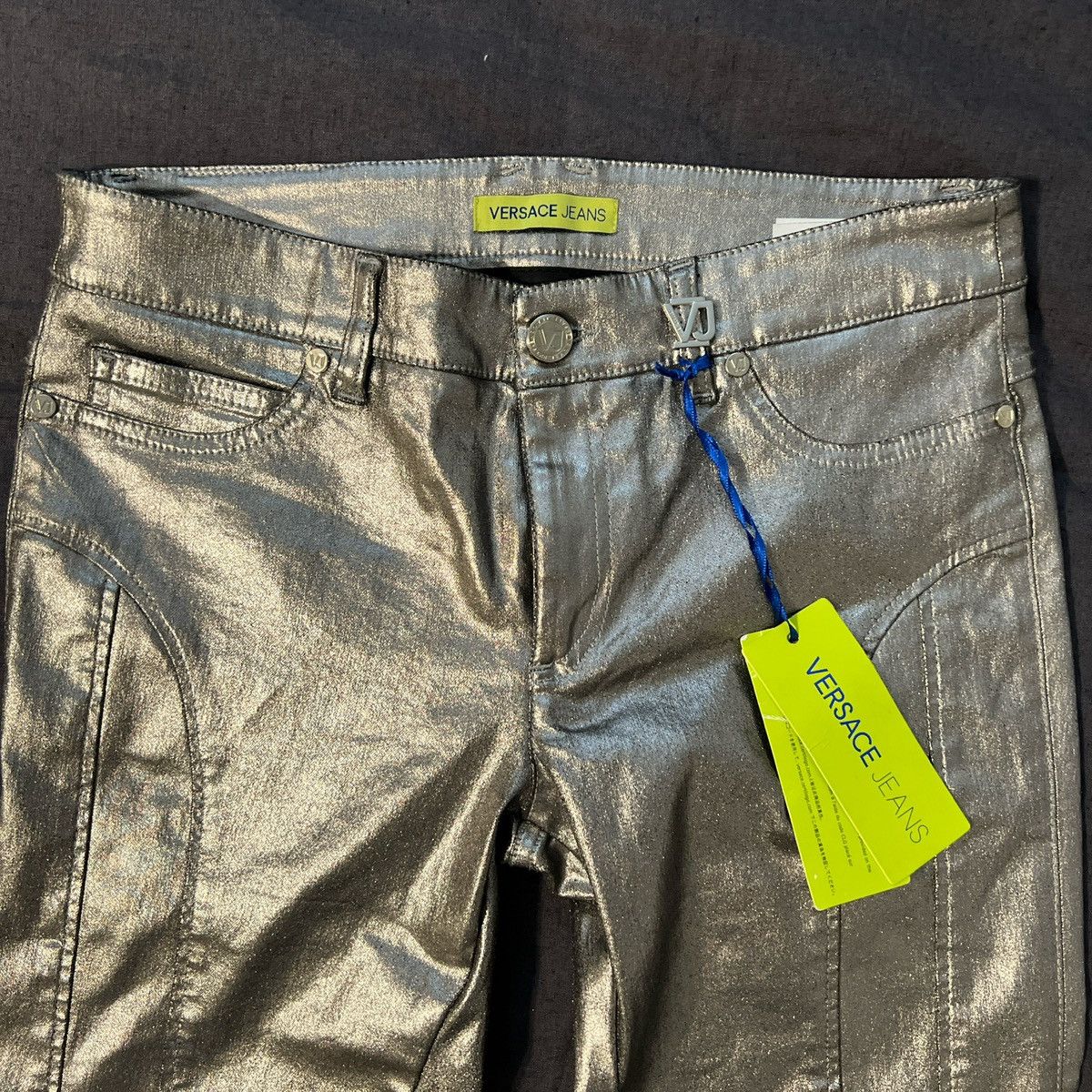 Versace Versace Jeans Silver Coated Denim Pants Size 27" / US 4 / IT 40 - 1 Thumbnail