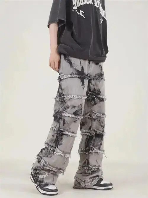Other Striped Tassel Frayed Straight Baggy Jeans Size US 32 / EU 48 - 1 Thumbnail