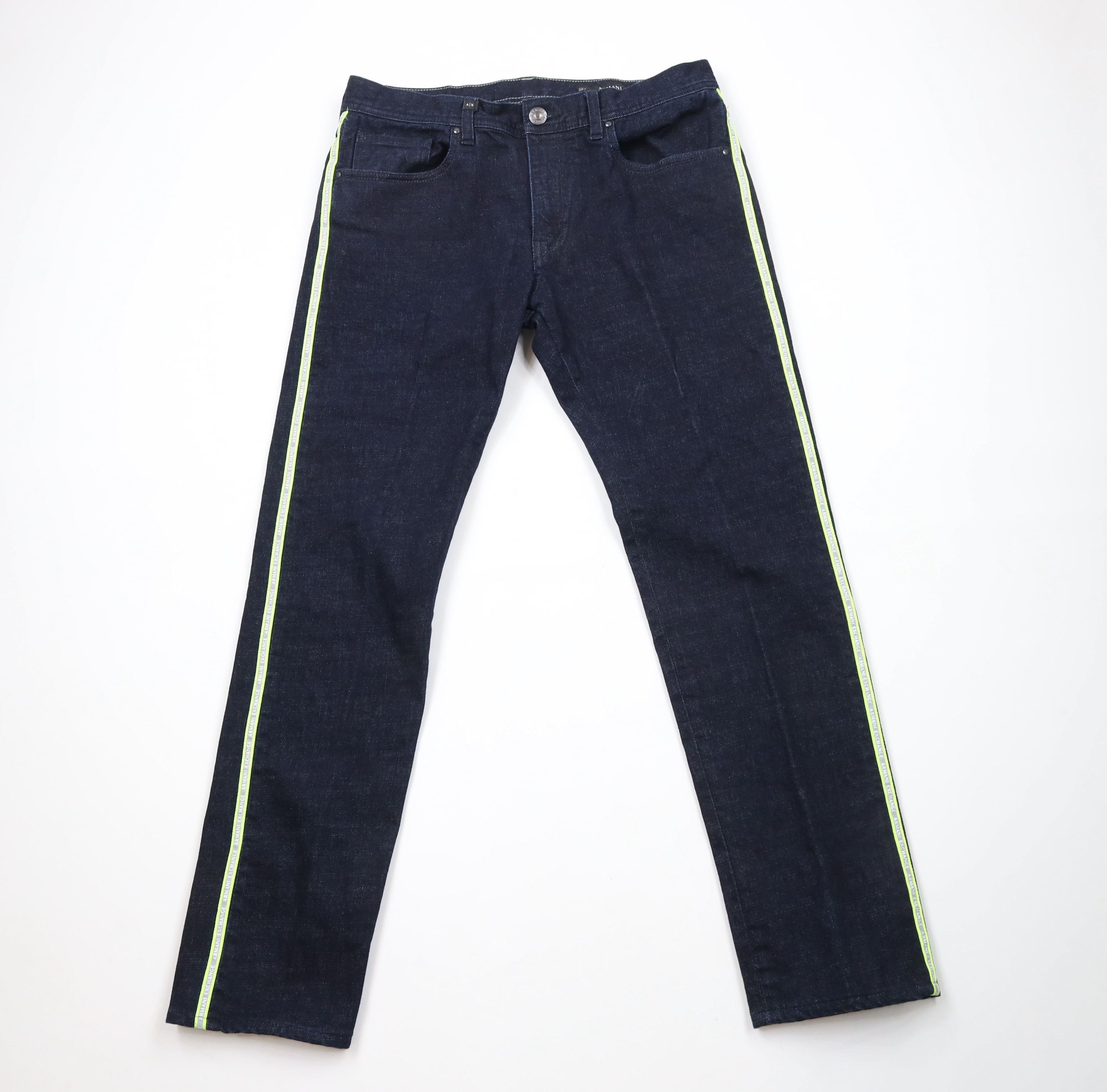 Armani Exchange × Vintage Armani Exchange Fit Spell Out Reflective Stripe Denim Jeans Size US 34 / EU 50 - 1 Thumbnail