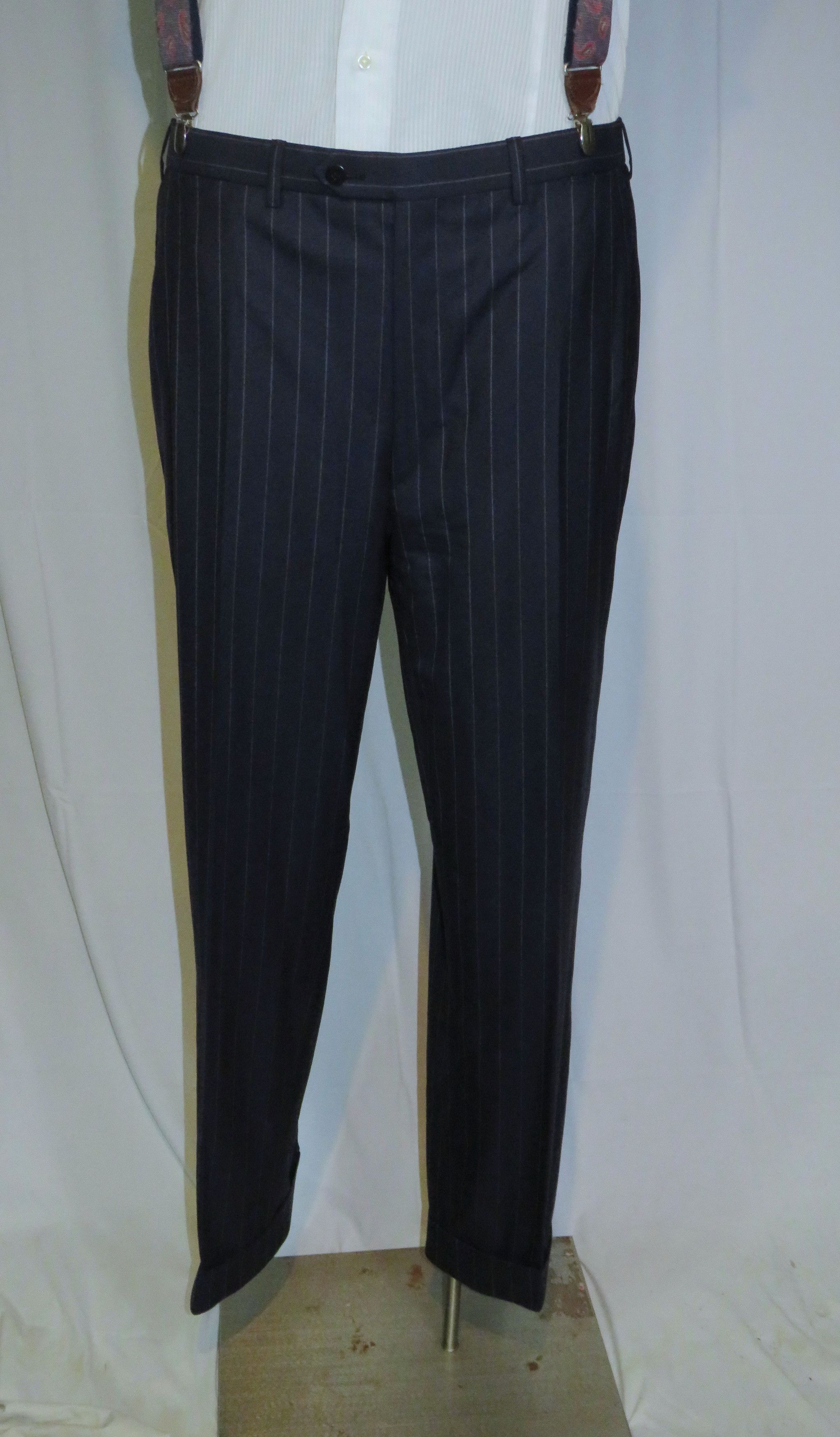 Brioni Super 160 Nomentano Custom Navy Stripe Two Button Suit 42L Size 42L - 13 Thumbnail