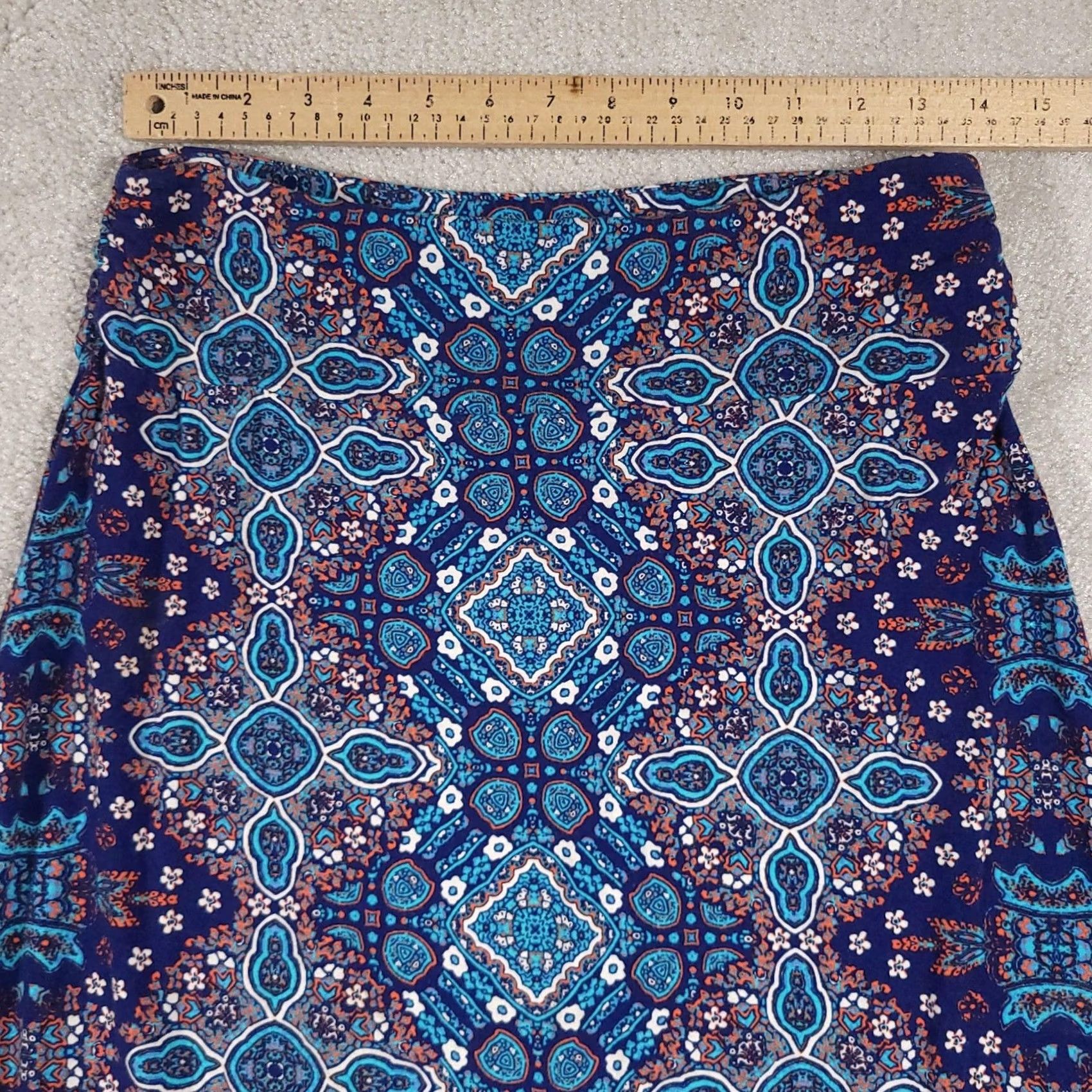 Vintage VINTAGE Artisans NY Skirt Womens M Blue Boho Maxi Stretch Geometric Pattern Rayon Size 32" / US 10 / IT 46 - 5 Thumbnail