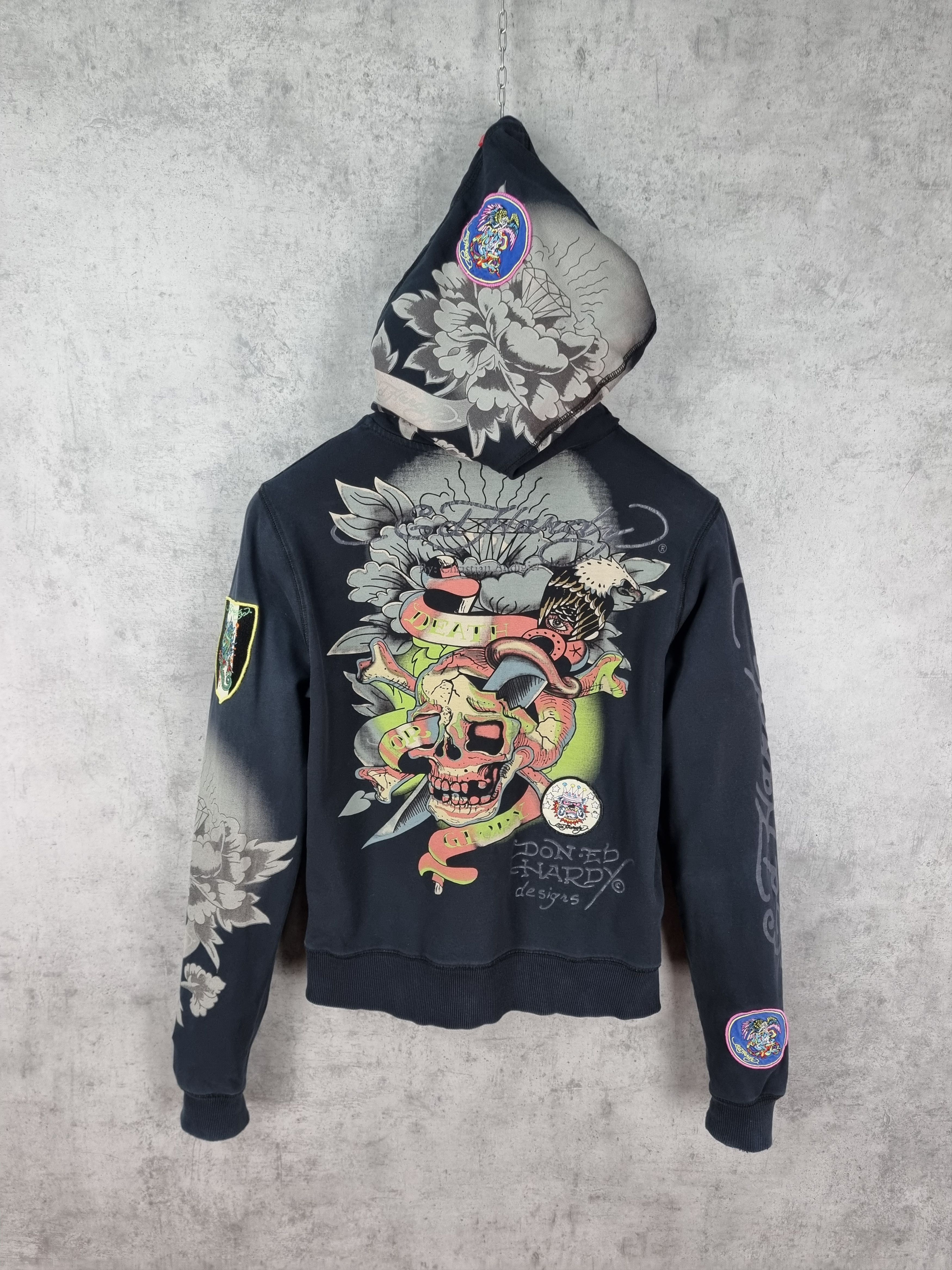 Christian Audigier × Ed Hardy Ed Hardy Embroidered Patches Faded Zipped Hoodie Size L / US 10 / IT 46 - 3 Thumbnail