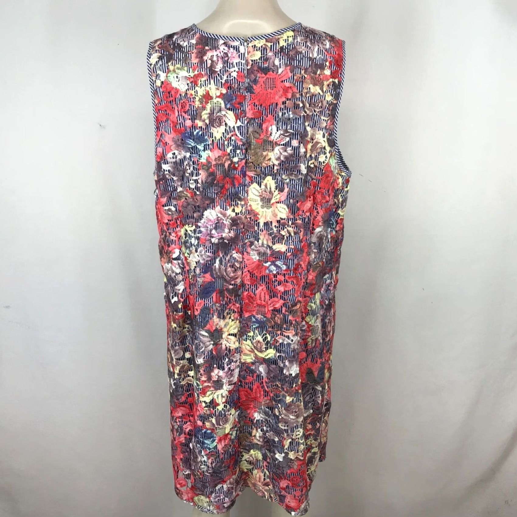 Vintage HALOGEN WOMEN'S XL FLORAL SLEEVELESS ROUND NECK STRIPE SHIFT DRESS Size XL / US 12-14 / IT 48-50 - 5 Thumbnail