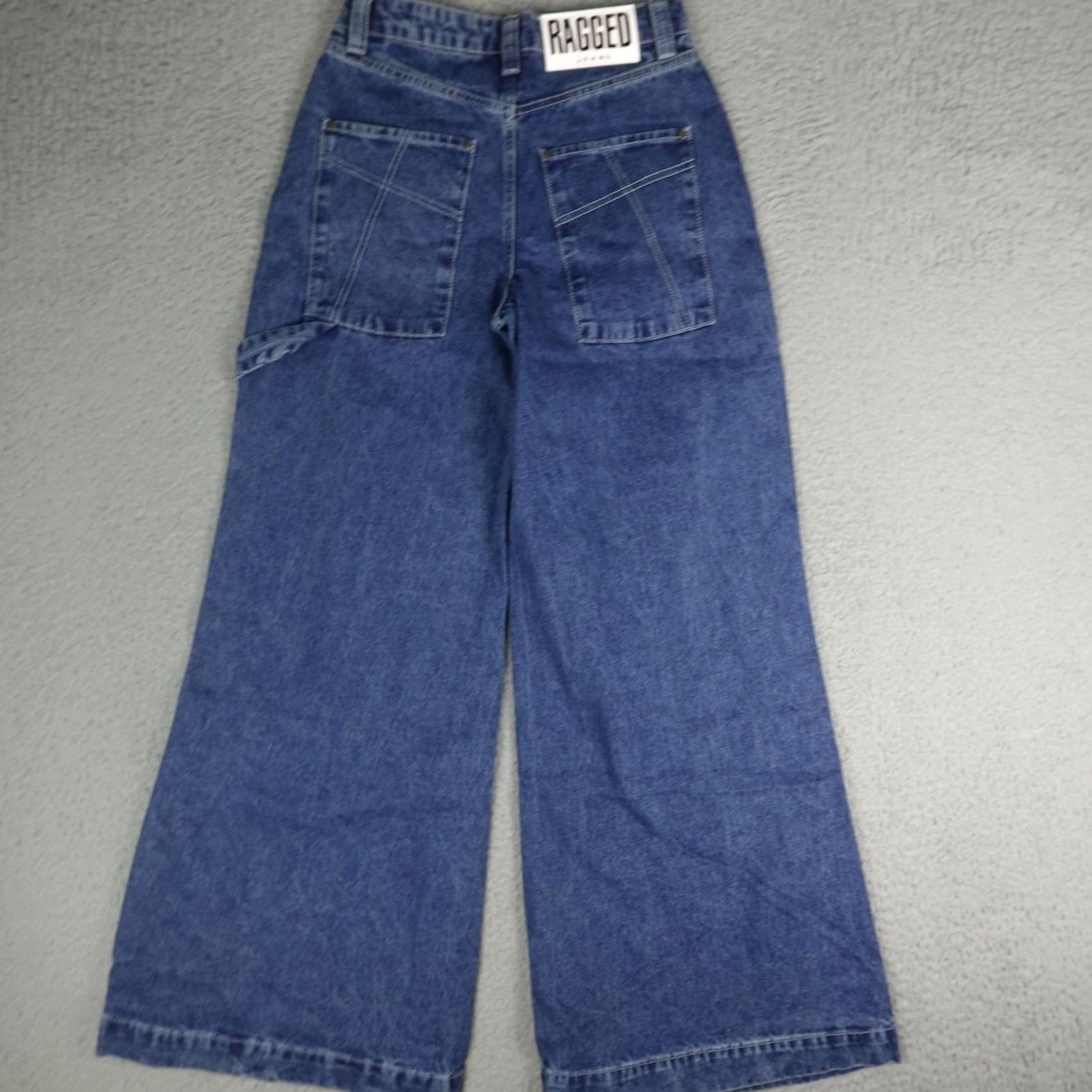 Vintage Ragged Jeans Womens Blue High Rise Wide Leg Skater Jeans 26 Organic Denim NWT Size 26" / US 2 / IT 38 - 7 Thumbnail