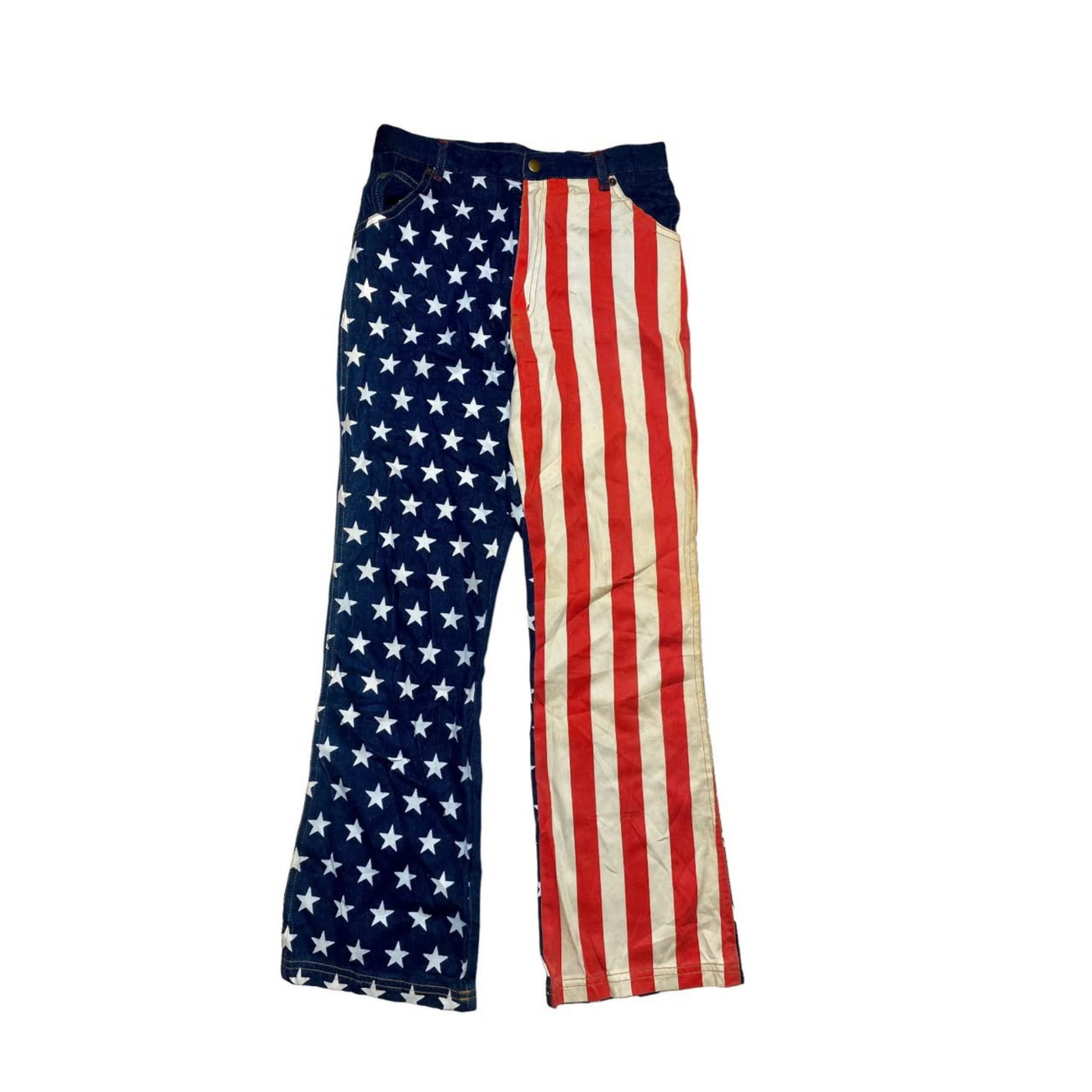Japanese Brand Vintage CRT Navy USA Flag Printed Unique Motifs Jeans Pants Size 27" / US 4 / IT 40 - 1 Thumbnail