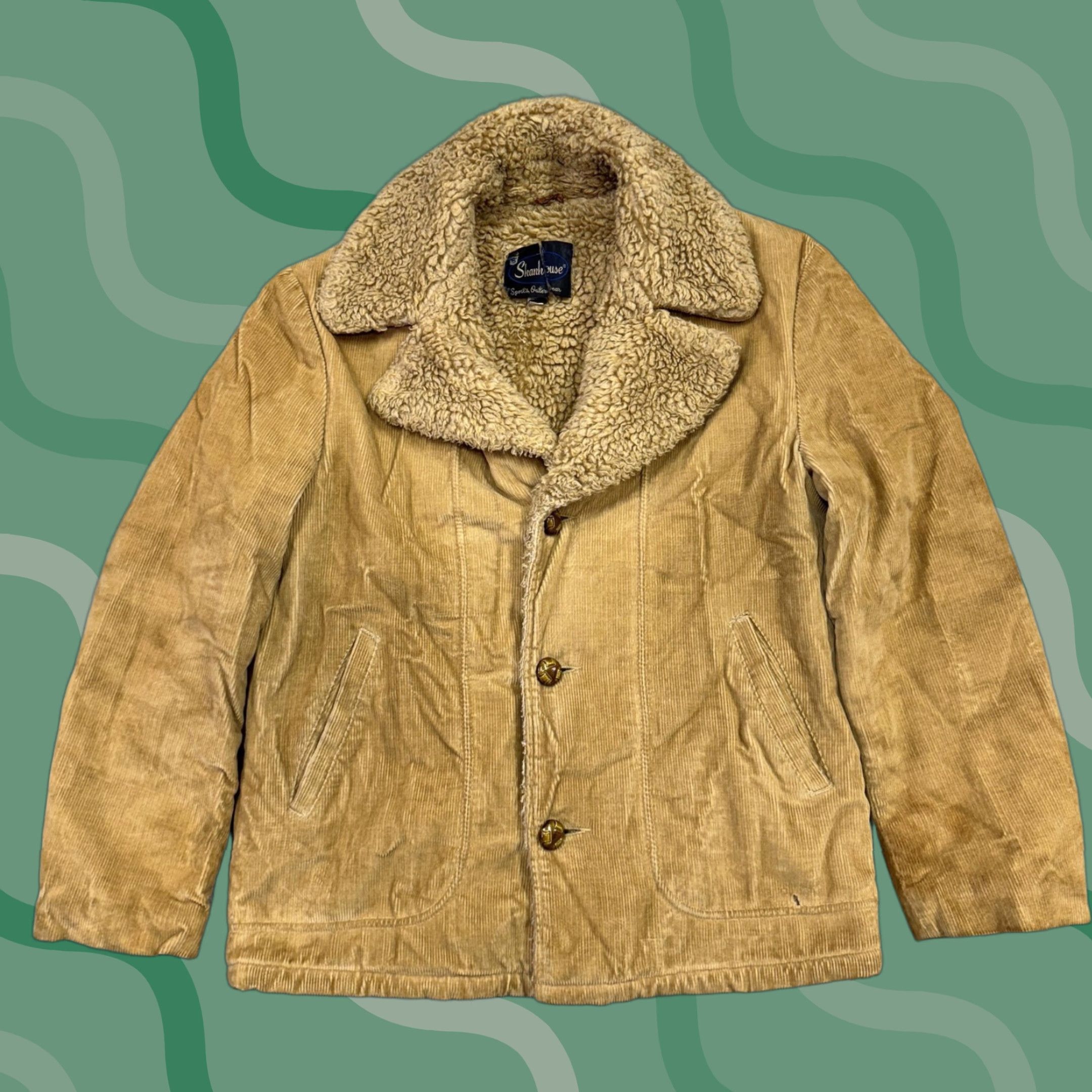 Vintage VINTAGE Shanhouse Coat Mens 40 Corduroy Tan Faux Fur Lined Overcoat Wool/Cotton 70s Western Casual Workwear Size US XXS / EU 40 - 1 Thumbnail
