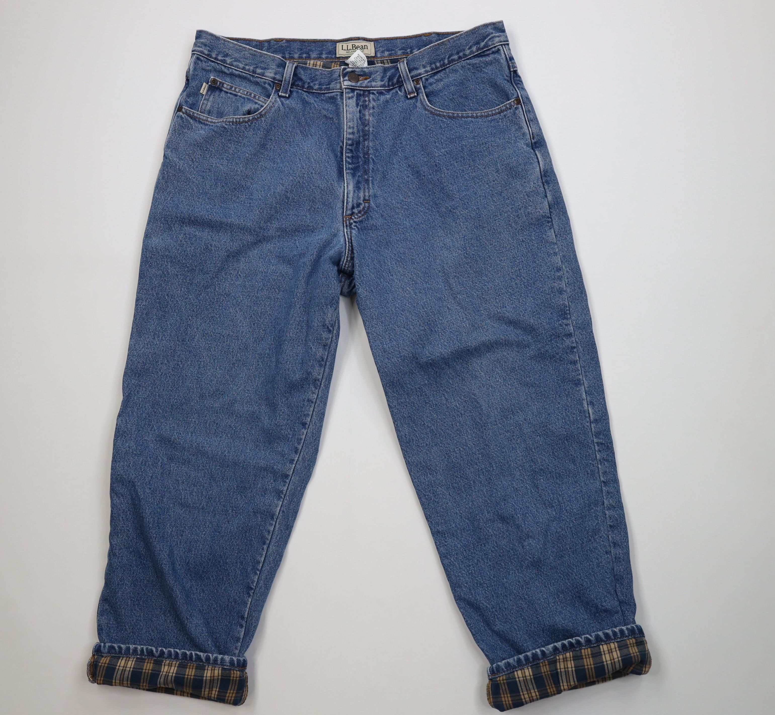 L.L. Bean Vintage LL Bean Fit Faded Flannel Lined Wide Leg Denim Jeans Size US 38 / EU 54 - 1 Thumbnail