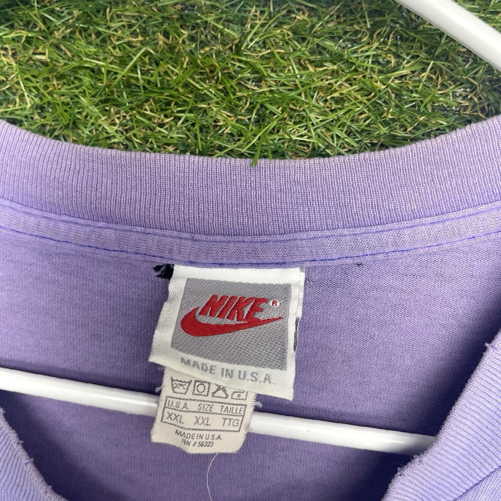 Nike VINTAGE Nike Graphic Tee Shirt Mens Large 1990s Short Sleeve Cotton Purple Hip Hop Agassi McEnroe Size US L / EU 52-54 / 3 - 3 Thumbnail