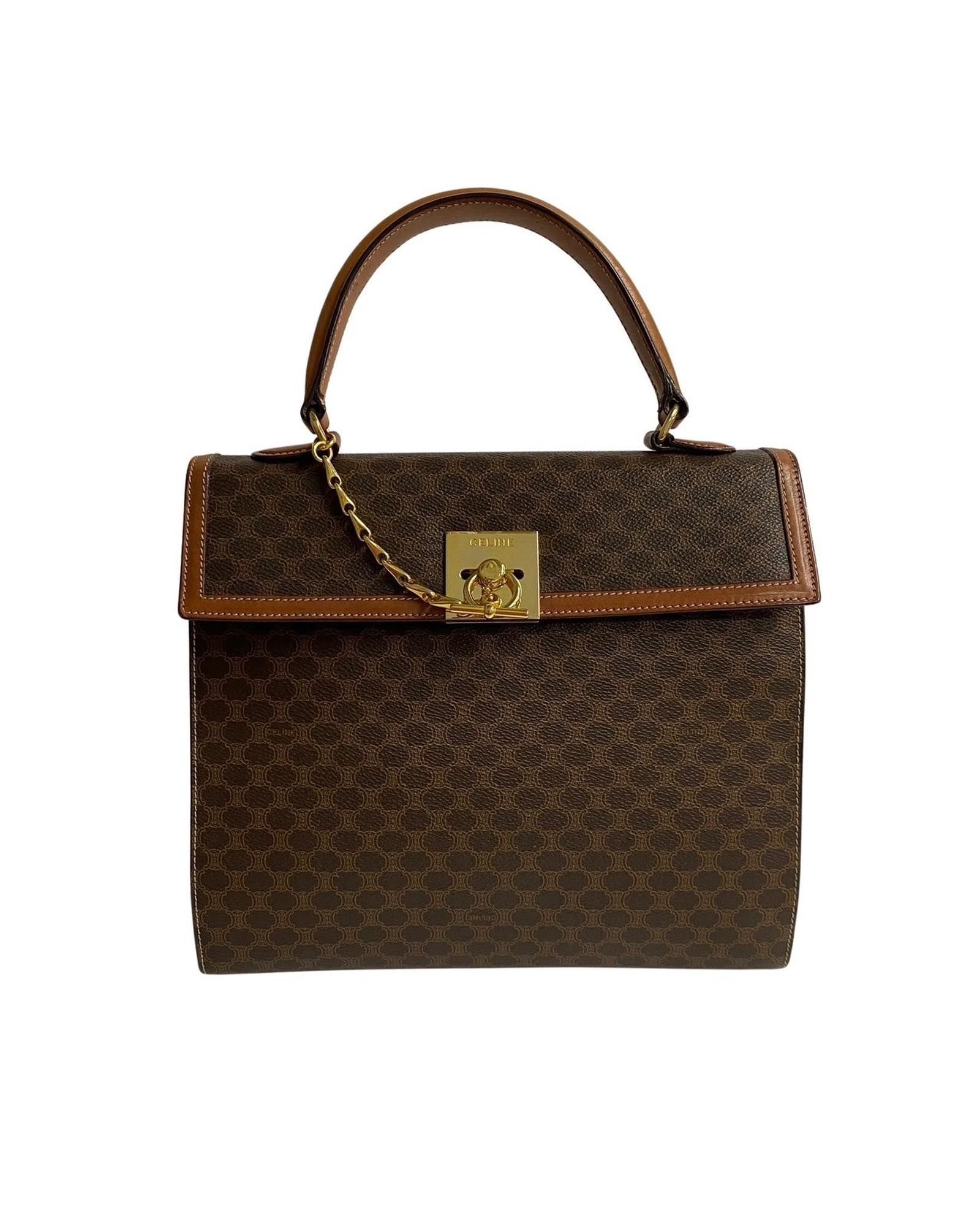 image of Vintage Celine Kelly Bag In Brown Macadam Print, Women's