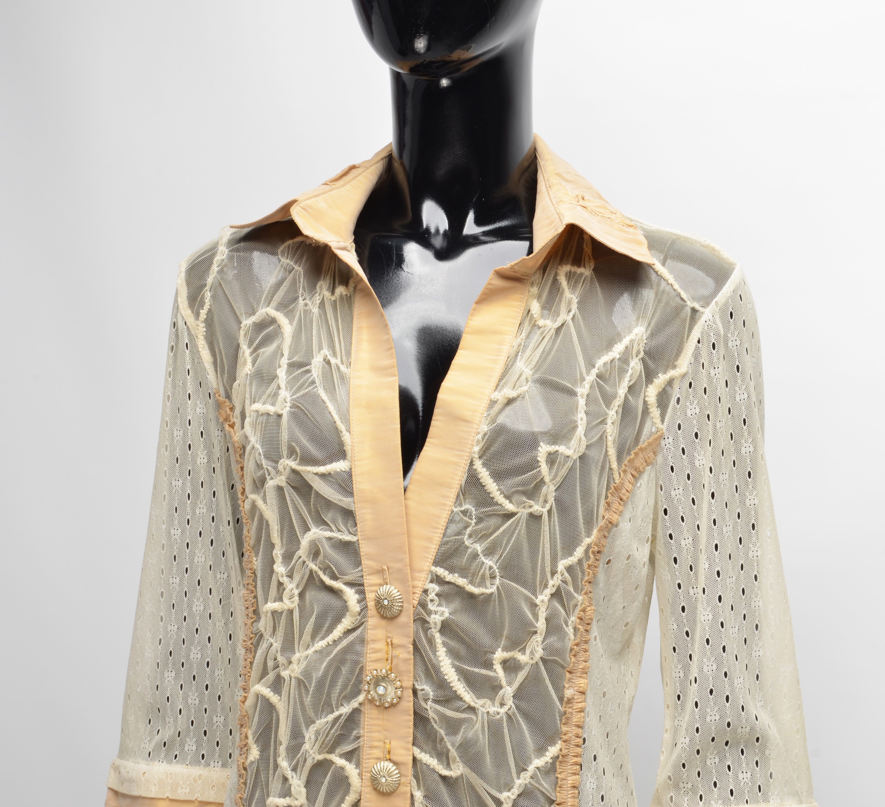 Vintage Vintage Bottega Mesh Cottage Fairy Y2K Long Blouse Cardigan Size L / US 10 / IT 46 - 2 Thumbnail