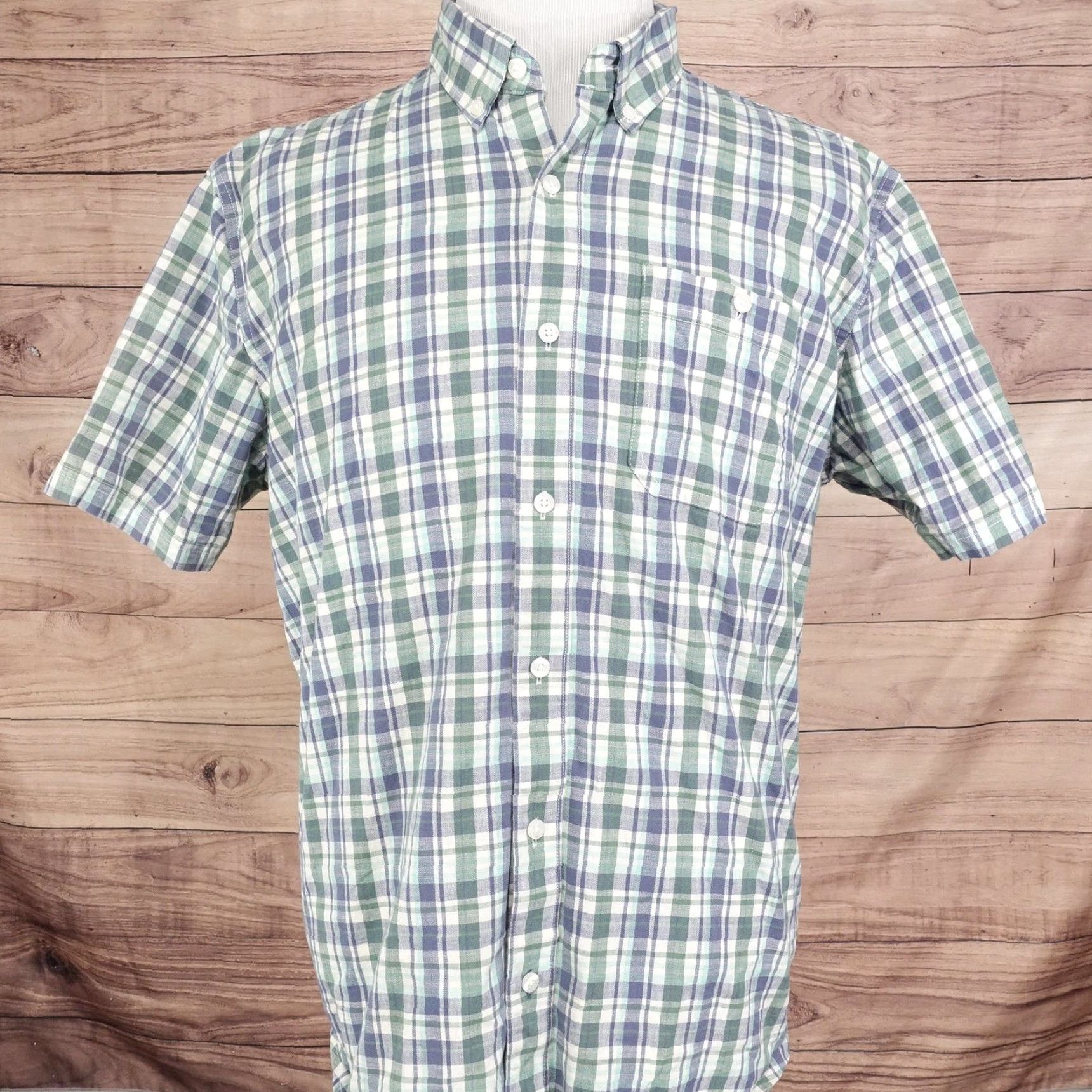 Vintage VINTAGE L.L. Bean Shirt Men Large Green Blue Plaid Button Down Casual Fit Short Sleeve Size US L / EU 52-54 / 3 - 3 Thumbnail