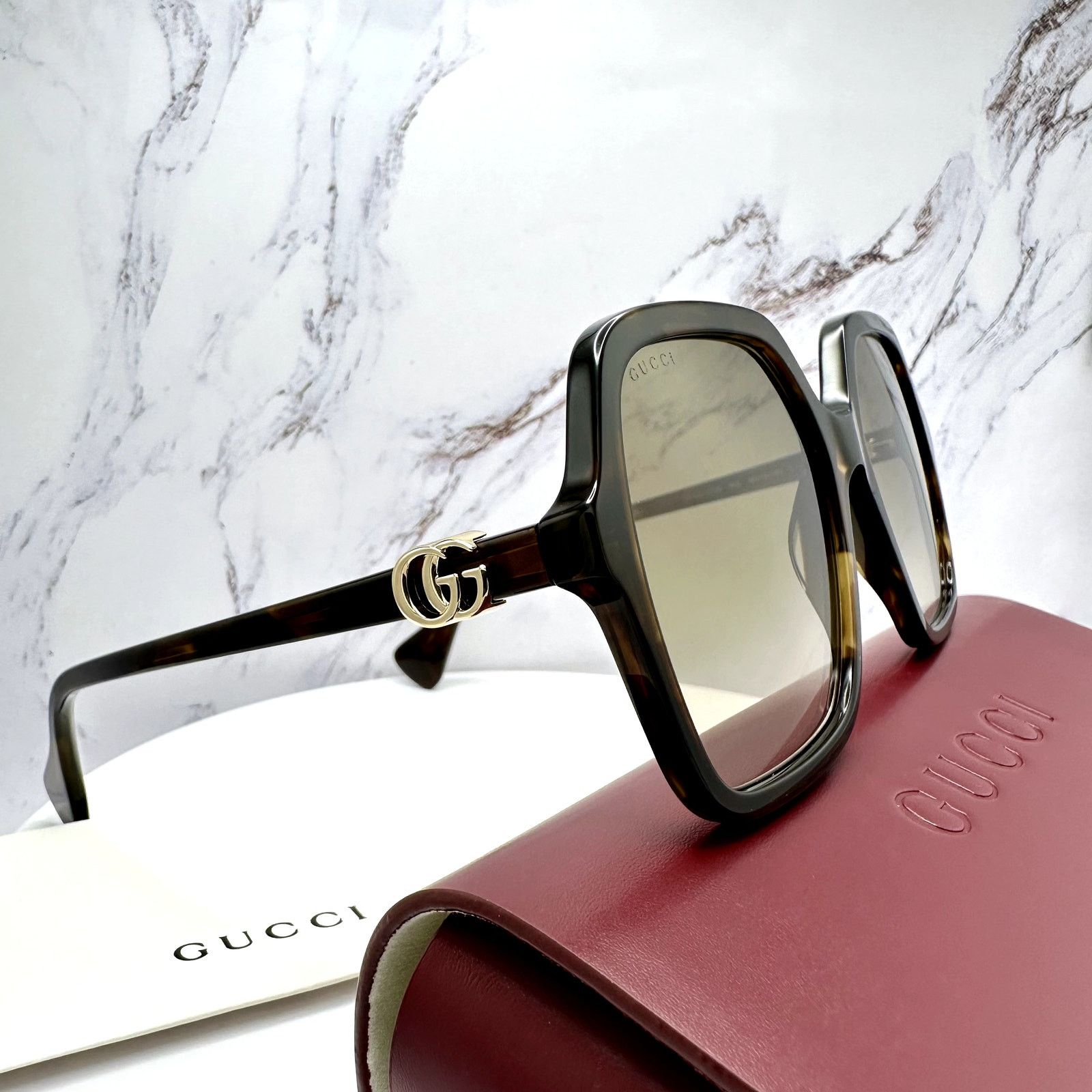 Gucci New GUCCI Sunglasses Brown Square Gold Metal GG Logo Size ONE SIZE - 4 Thumbnail
