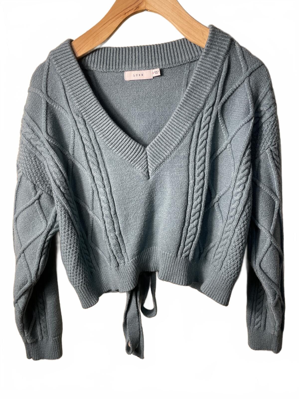 Luchiano Visconti Lush Cable Knit V Neck Sweater Women's Small Blue Bow Tie Size S / US 4 / IT 40 - 1 Thumbnail