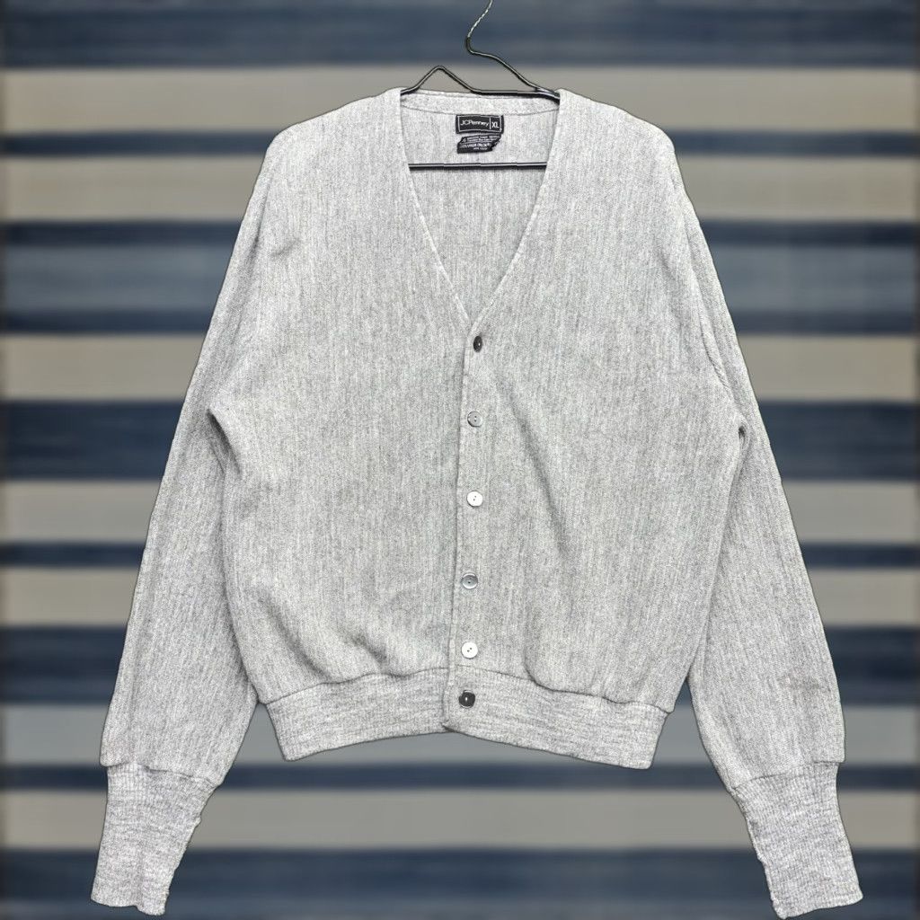 Vintage VINTAGE J. C. Penney Cardigan Sweater Womens XL Gray Orlon Knit V-Neck Long Sleeve 70s Mens/Womens Size XL / US 12-14 / IT 48-50 - 1 Thumbnail