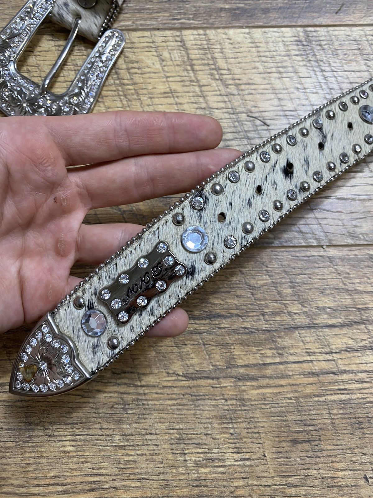 Japanese Brand BHW Western Rhinestone Cowhide Belt Size ONE SIZE - 2 Thumbnail