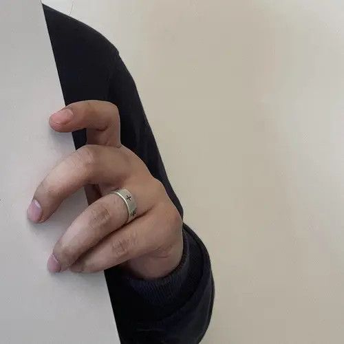 Jewelry Minimalist Silver Lined Ring with Cross Design Size ONE SIZE - 4 Thumbnail