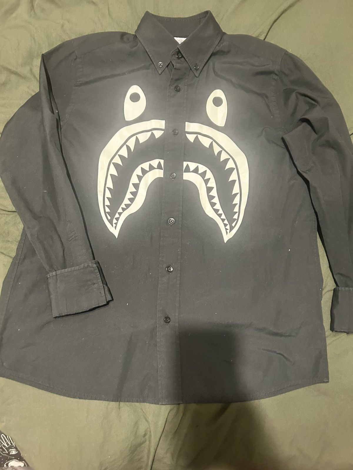Bape Shark Face Black Button Up Shirt Size US M / EU 48-50 / 2 - 1 Thumbnail