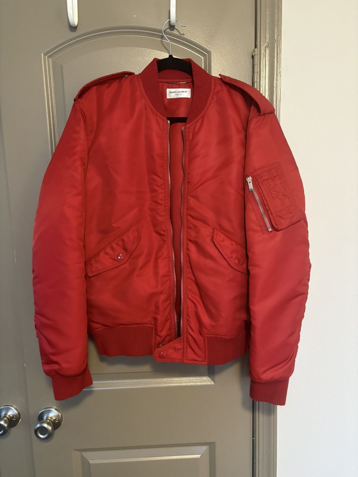 Saint Laurent Paris Saint Laurent Red Silk Bomber Jacket size 48 Size US M / EU 48-50 / 2 - 5 Thumbnail