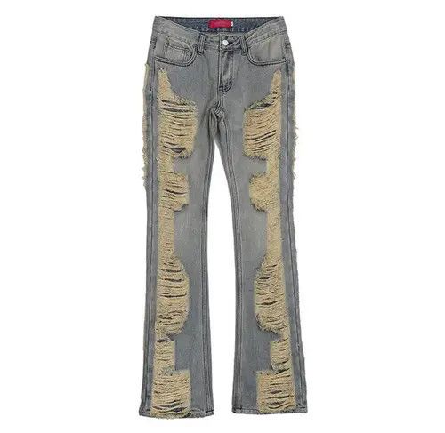 Jean Ripped frayed hole blue washed baggy jeans Size US 32 / EU 48 - 3 Thumbnail
