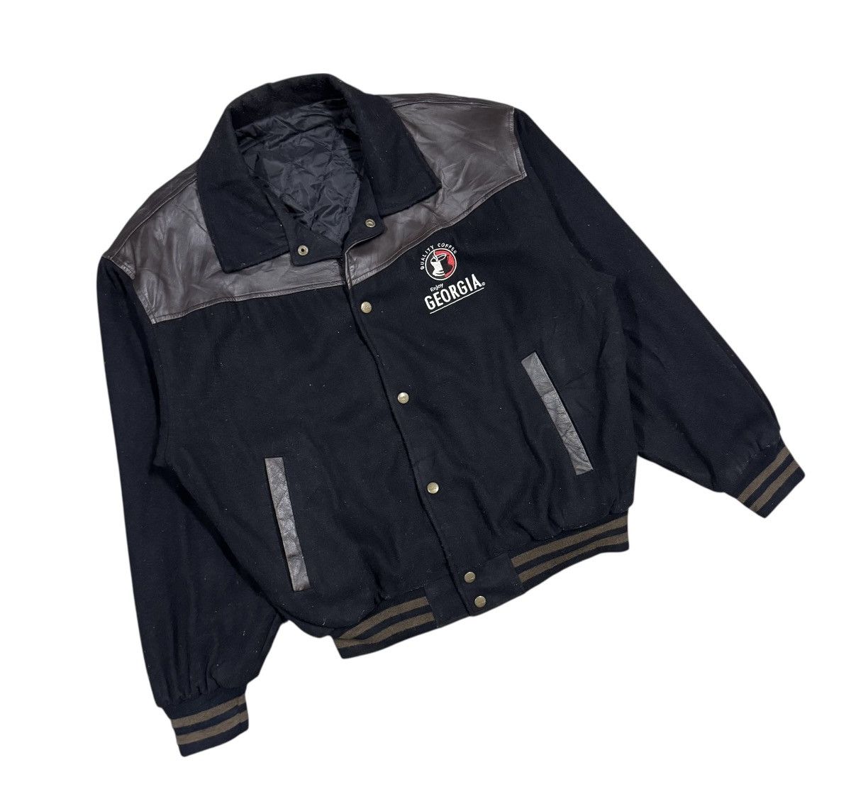 Vintage Vtg🔥90’s Georgia Coffee Varsity Leather/Wool Jacket Size US L / EU 52-54 / 3 - 6 Thumbnail