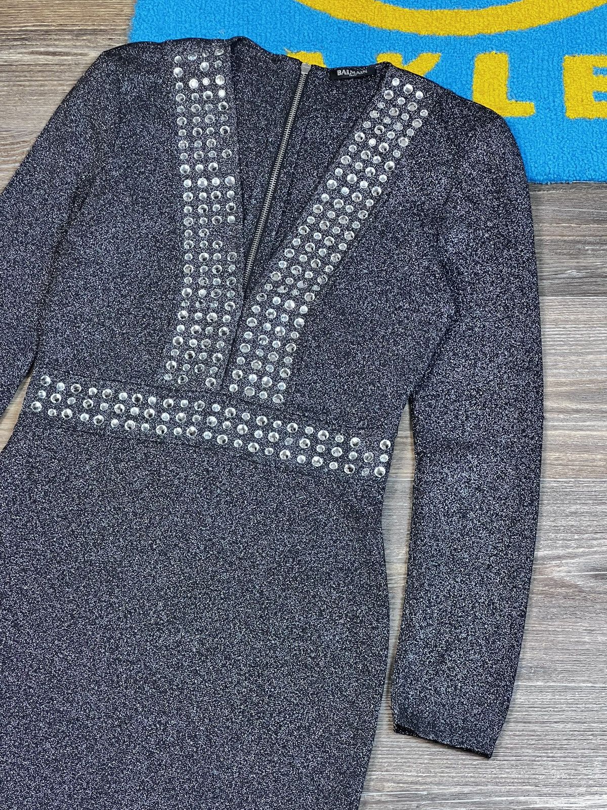 Balmain Balmain Metallics Lurex Knit Crystal Embellished Mini Dress Size M / US 6-8 / IT 42-44 - 2 Thumbnail