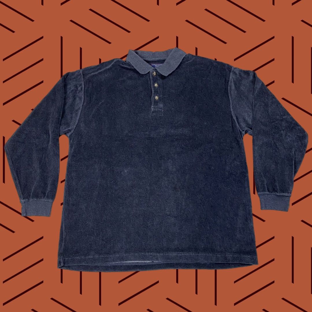 Velour VINTAGE 1980s CHRISTOPHER HAYES SLATE BLUE COTTON VELOUR LONG SLEEVE POLO SHIRT LARGE MENS Size US L / EU 52-54 / 3 - 1 Thumbnail
