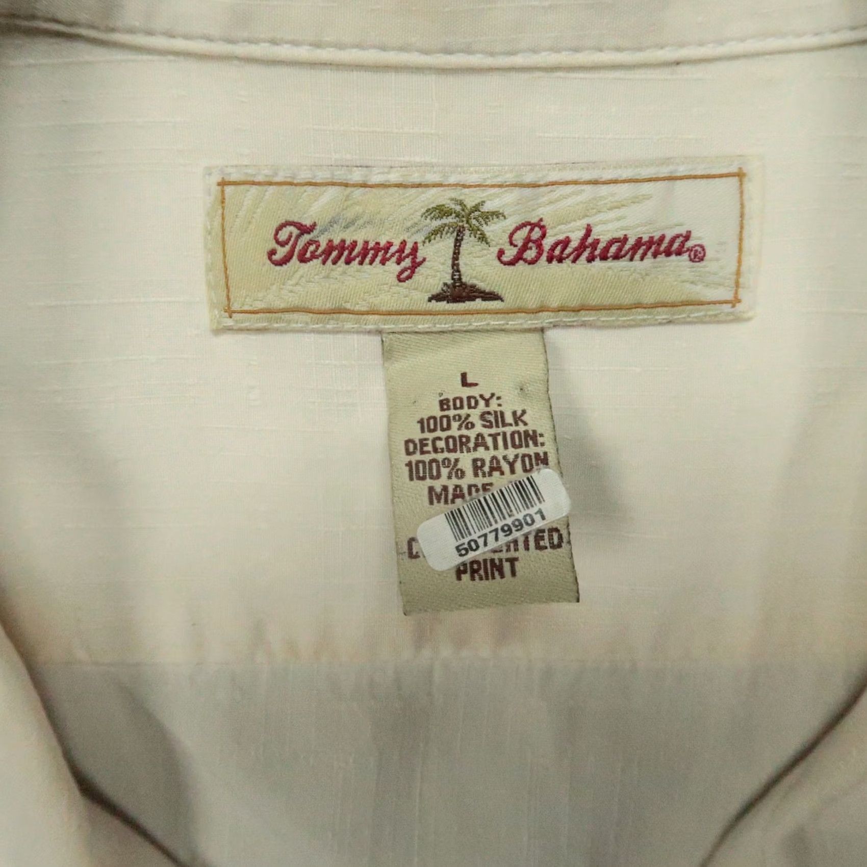 Tommy Bahama VINTAGE Tommy Bahama Shirt Mens Large Ivory Silk Camp Collar Button-Up Short Sleeve Size US L / EU 52-54 / 3 - 4 Thumbnail