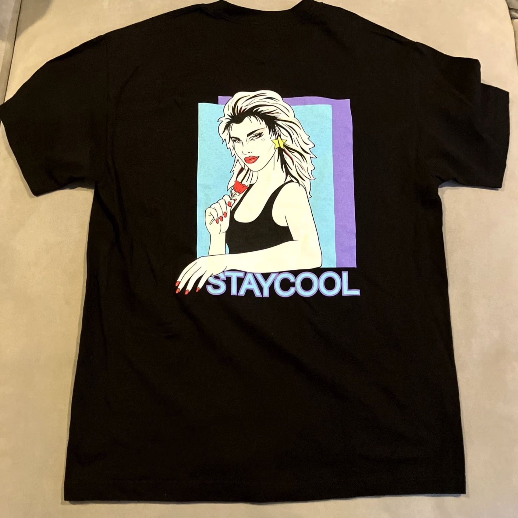 Vintage StayCool Patrick Nagel Double Sided Art T Shirt L Black Crew Neck Short Sleeve Mens Cotton Jersey Size US L / EU 52-54 / 3 - 4 Thumbnail