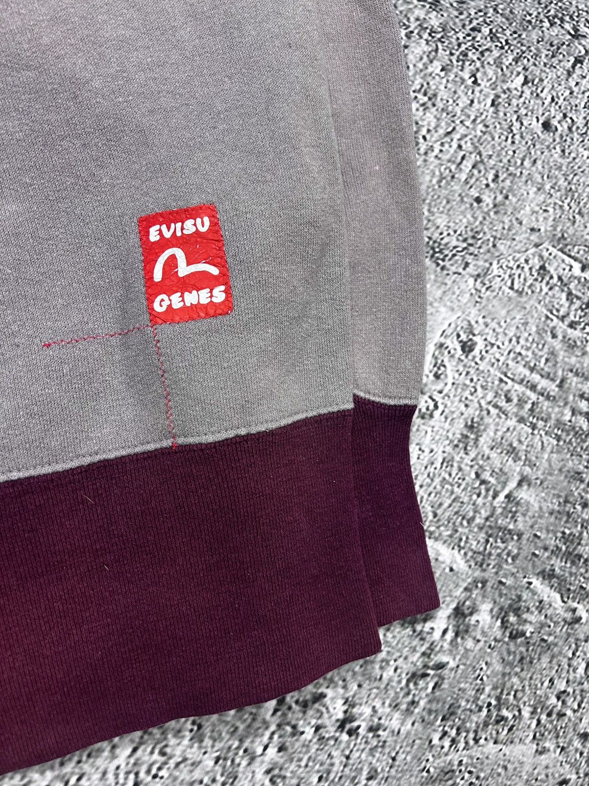 Evisu sweatshirt big logo spell out grey burgundy