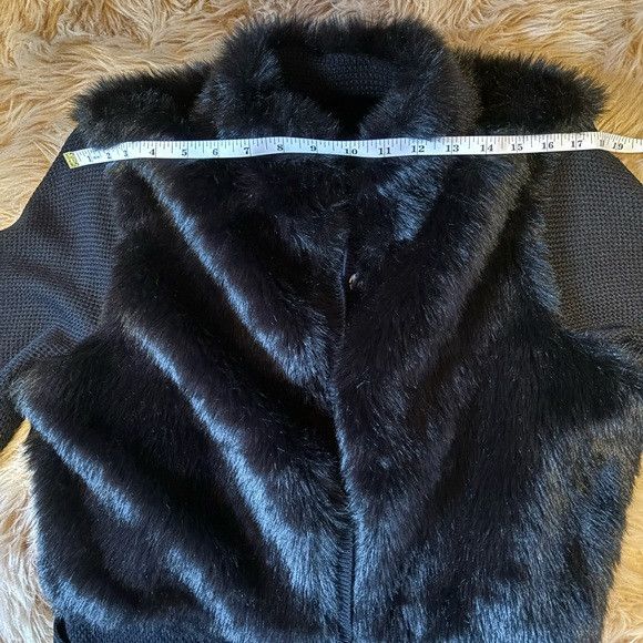 Elie Tahari T Tahari faux fur belted cardigan black wool blend large Size L / US 10 / IT 46 - 3 Thumbnail