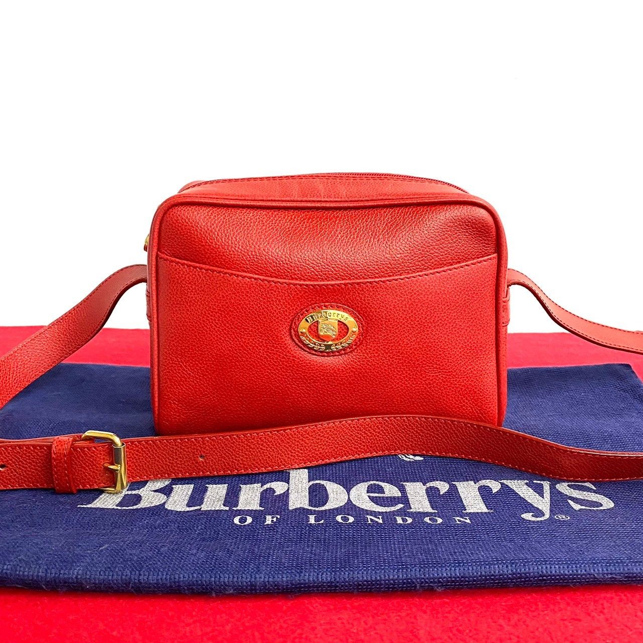 image of Burberry Leather Logo Crossbody Bag in Red, Women's