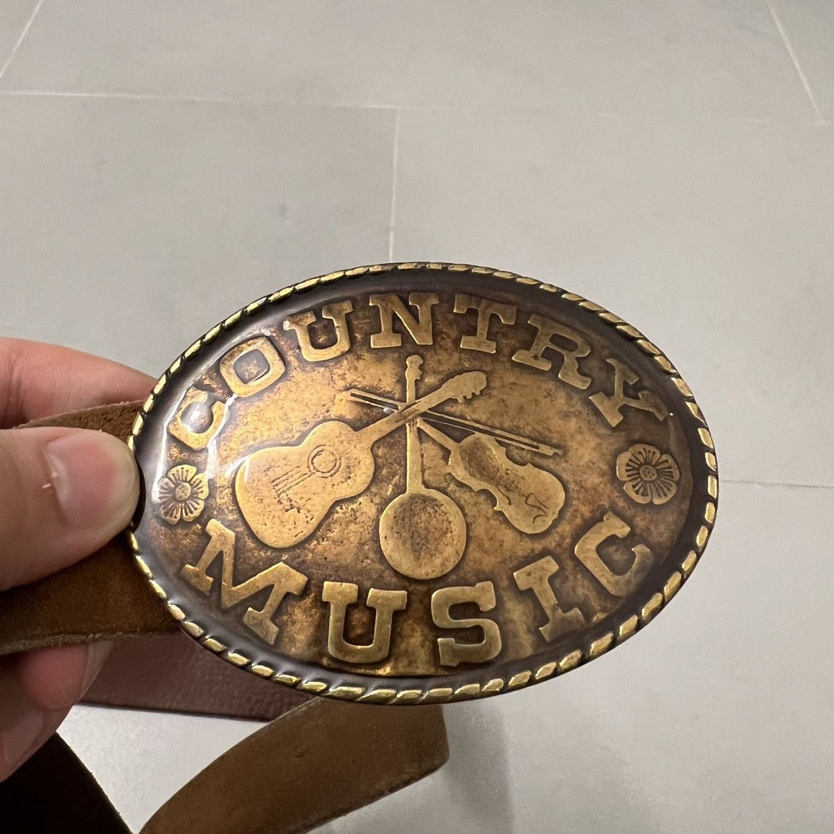 Vintage Vintage Country Music Brass Leather and Suede Belt Size 38 - 2 Thumbnail