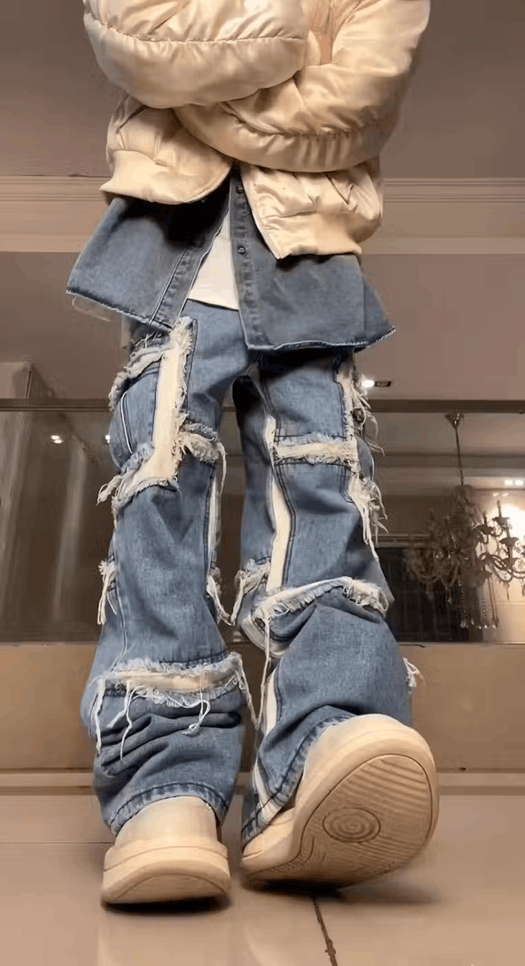 Japanese Brand × Jean Street hip hop washed grunge raw edge wide leg jeans Size US 30 / EU 46 - 5 Thumbnail