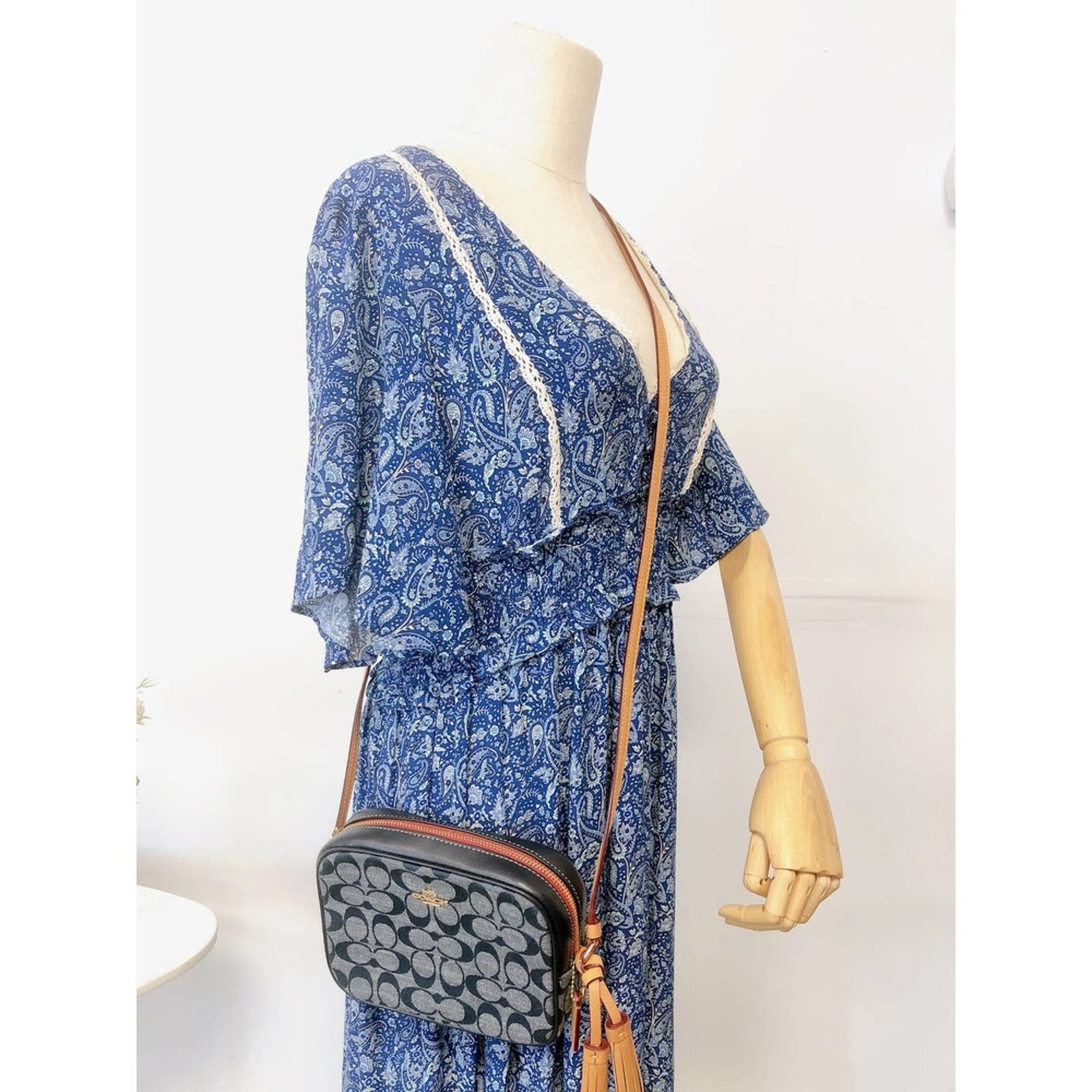 Coach C8666 Mini Camera Bag Sigchambray In Gold/denim Multi in Blue, Women's
