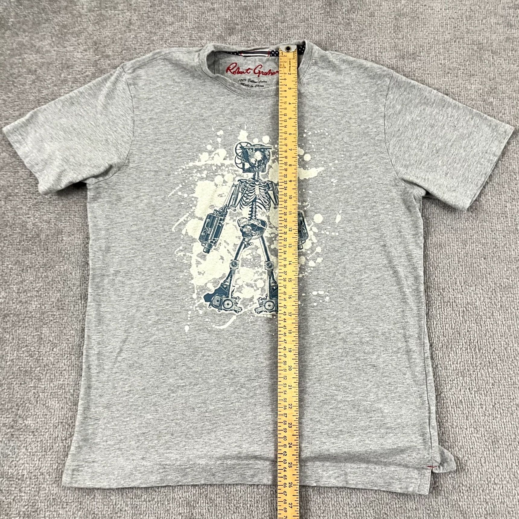 Robert Graham VINTAGE Robert Graham Men's T-Shirt Short Sleeve Crew Neck Graphic Print Skeleton Robot Heather Gray Size M All Seasons Size US M / EU 48-50 / 2 - 4 Thumbnail