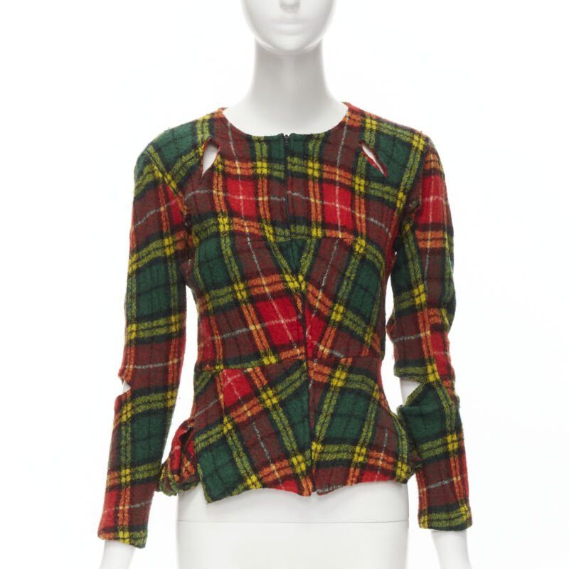 Junya Watanabe JUNYA WATANABE Vintage 1995 red punk plaid boiled wool slash cut out jacket S Size S / US 4 / IT 40 - 1 Thumbnail