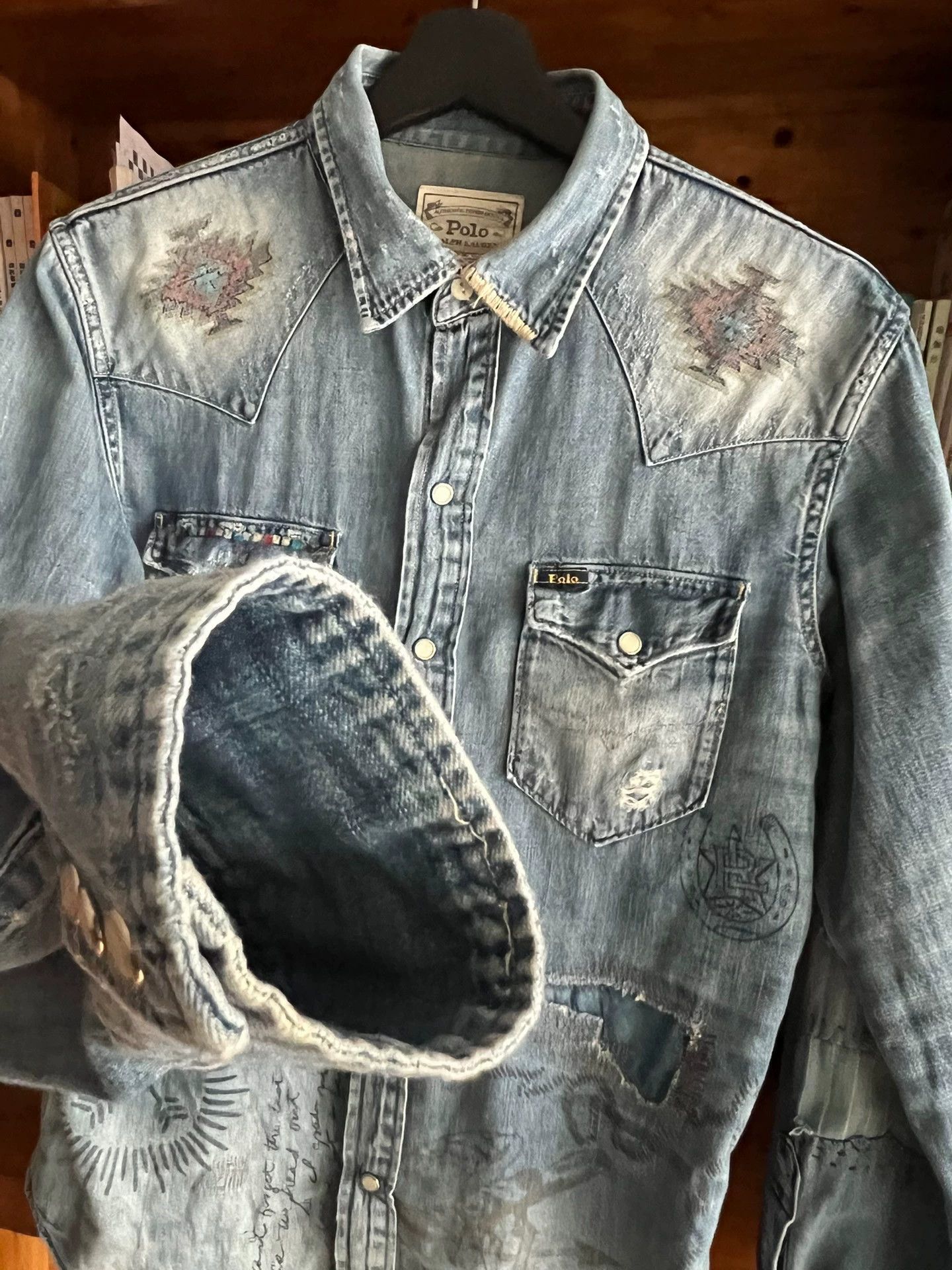 Polo Ralph Lauren Polo RL Distressed Bandana Patch Indian Western Denim S Size US S / EU 44-46 / 1 - 2 Thumbnail